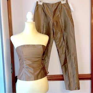 Style Paris 100% Shantung Silk 2pc Ankle Pants & Strapless Corset Top Set • NWT